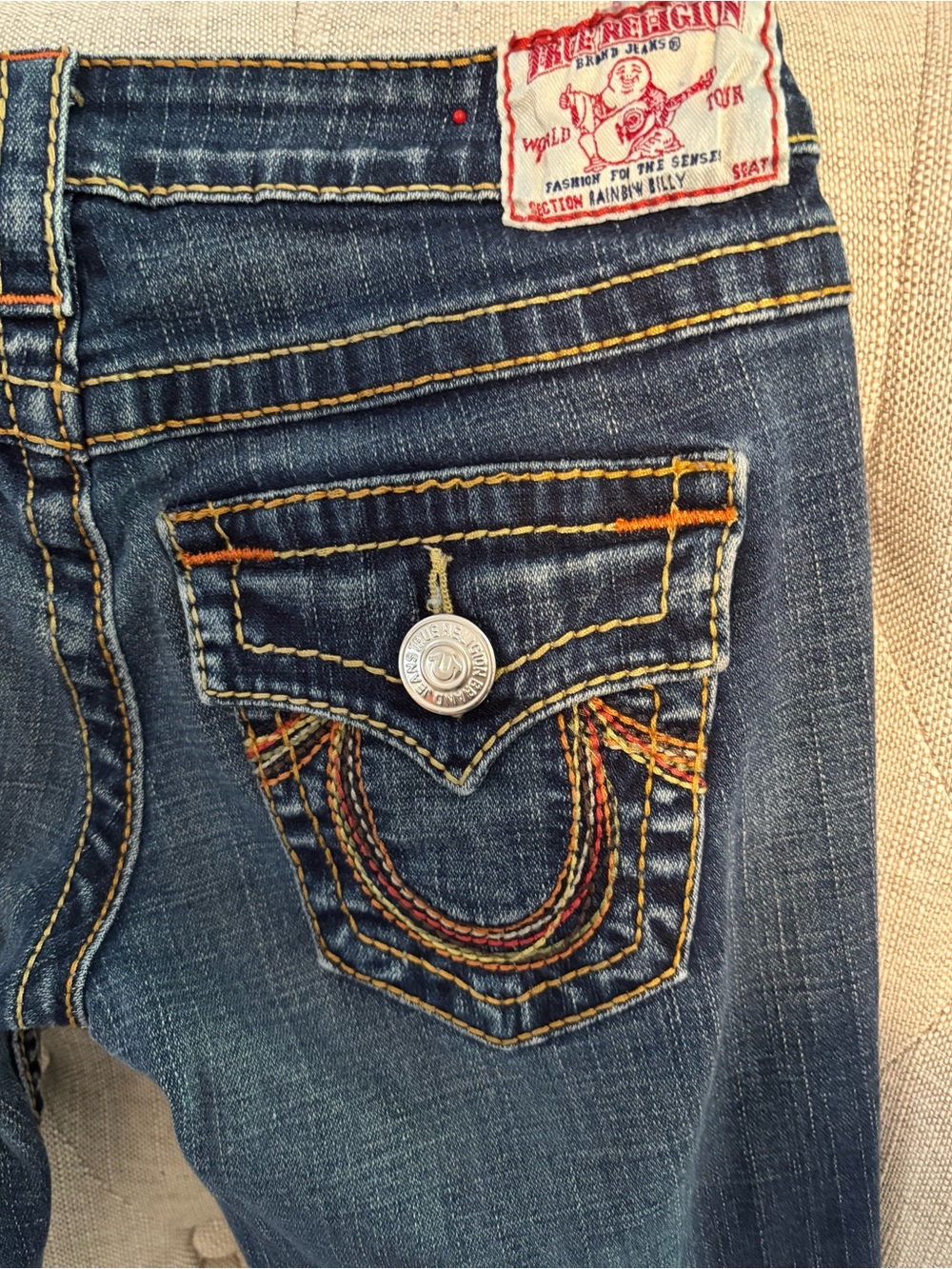 True Religion “Rainbow Billy” Dark Wash Bootcut Jeans - Dark Blue - Picture 3 of 4